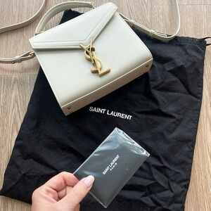 YSL CASSANDRA MINI TOP HANDLE BAG - Beige Leather